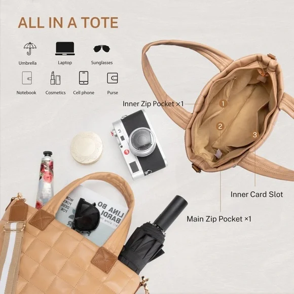 Women’s khaki zipper handbag,hand bag with shoulder strap - Picture 4 of 6